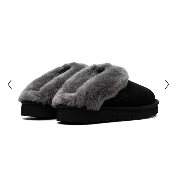 Black and Gray Fur-Lined Slippers - Picture 4 of 11